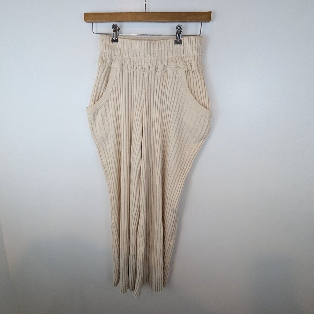 Free People Beach Serena Ripped Raw Edge Pants in Cream, Sz XS